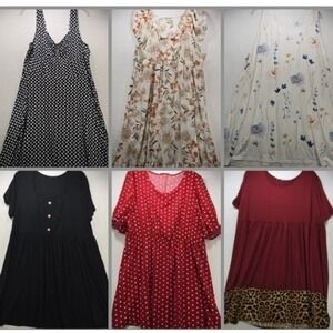 Plus Size Dress Bundle Lot of 6 Size 5XL Polka Dot Floral Babydoll Spring Summer
